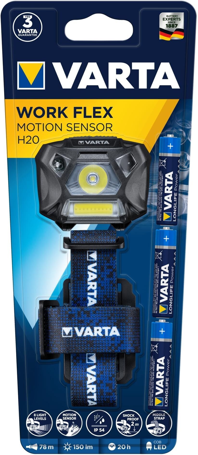 LED Stirnlampe VARTA "Motion Sensor H20", schwarz, Mobilleuchten, LED Stirnlampe schwarz Einheitsgröße