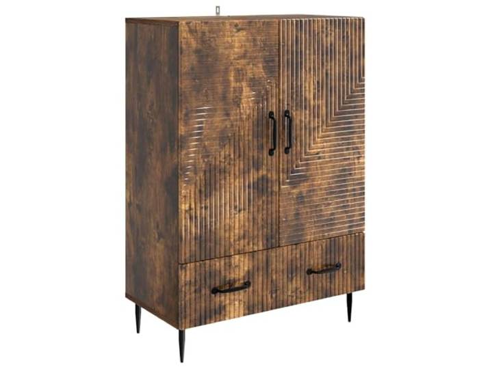 TEKGHUT Sideboard Geräucherte Eiche 66 x 34,5 x 95 cm Holzwerkstoff Rechteckige Form, konische Metallbeine, Stangengriffe, 90°-Pendeltüren, Schubladen, Holzwerkstoff