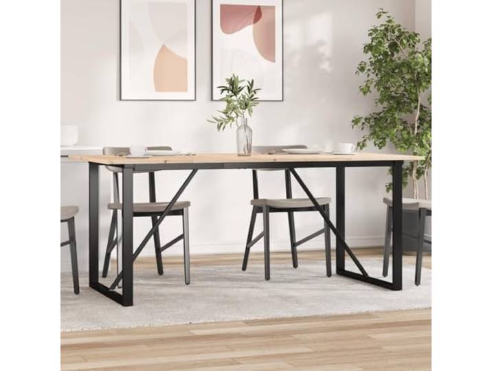HEFZGDB Esstisch O-Gestell 180x90x75 cm Massivholz Kiefer und Stahl mit robuster Tischplatte für rustikale Optik und langlebige Stabilität
