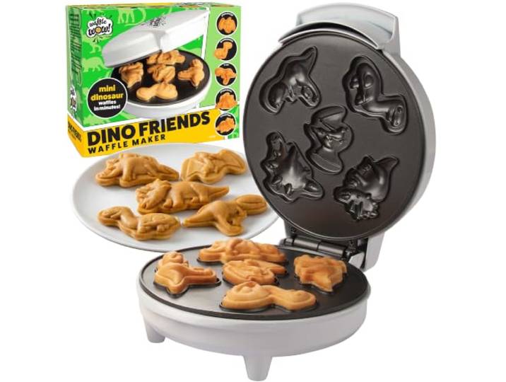 Dinosaurier Mini-Waffeleisen - Frühstück Spaß für Kinder und Erwachsene mit neuartigen Eierkuchen - 5 verschiedene Dino-Formen in Minuten - elektrisch, antihaftbeschichtet