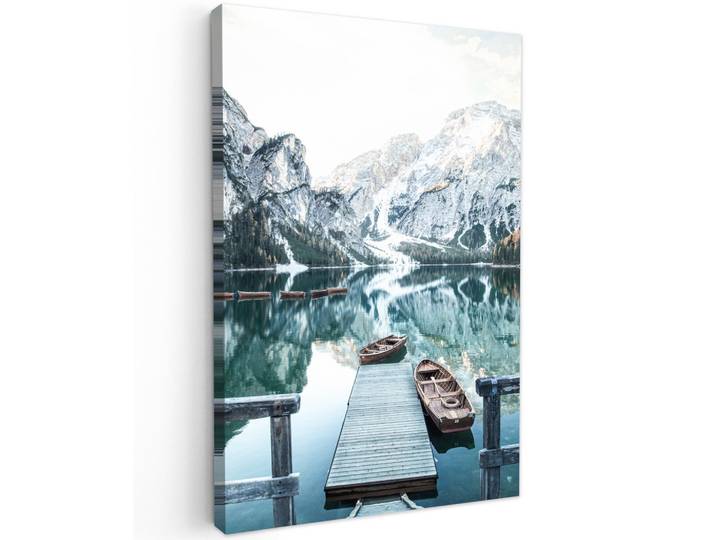 LEINWANDBILD Natur - Berge - Schnee - Wald - Boot Wanddeko 40x60 cm