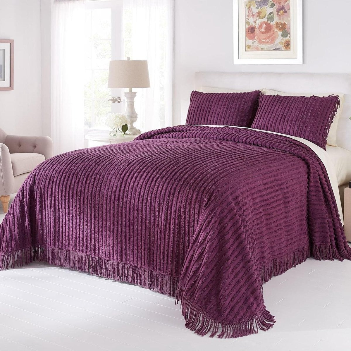 Chenille Sprei Plaid Dekbed Aubergine 274 x 295 cm
