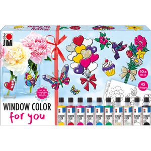 Marabu Window-Color Fun & Fancy, Set FOR YOU, 9 Fenstermalfarben a 80ml, inklusive Zubehör