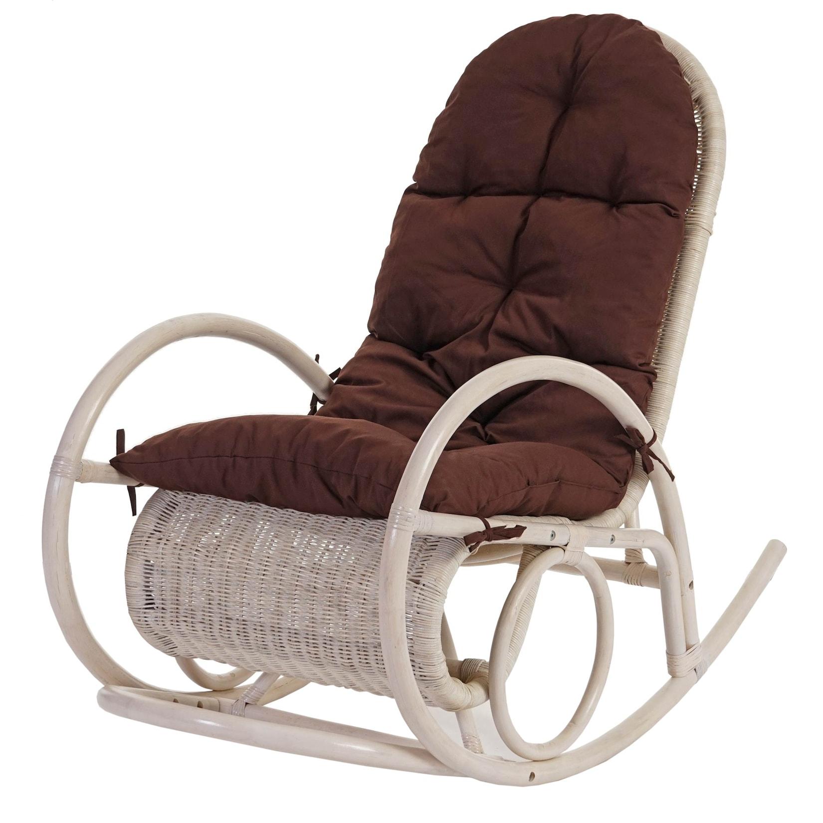 Schaukelstuhl Queluz, Schwingsessel Rattansessel, weiß ~ Auflage braun