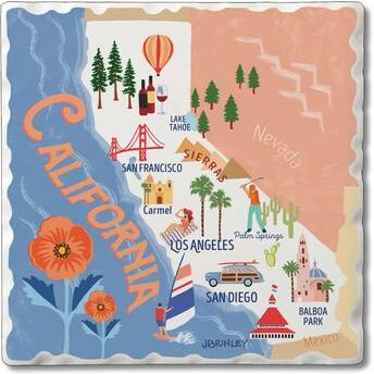 Counterart Absorbent Stone Beverage Coasters - Set of 4 - - State Attractions - CA - Multi-54