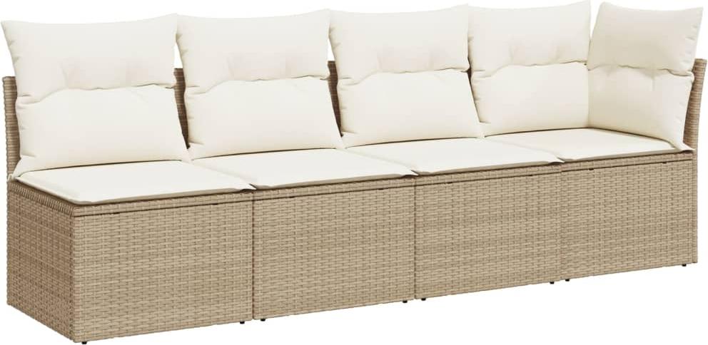 vidaXL Gartensofa mit Kissen 4-Sitzer Beige Poly Rattan