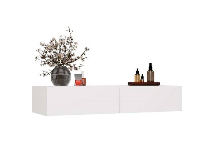 MIKA - Coiffeuse murale 110 cm 2 tiroirs - Blanc (chambre)