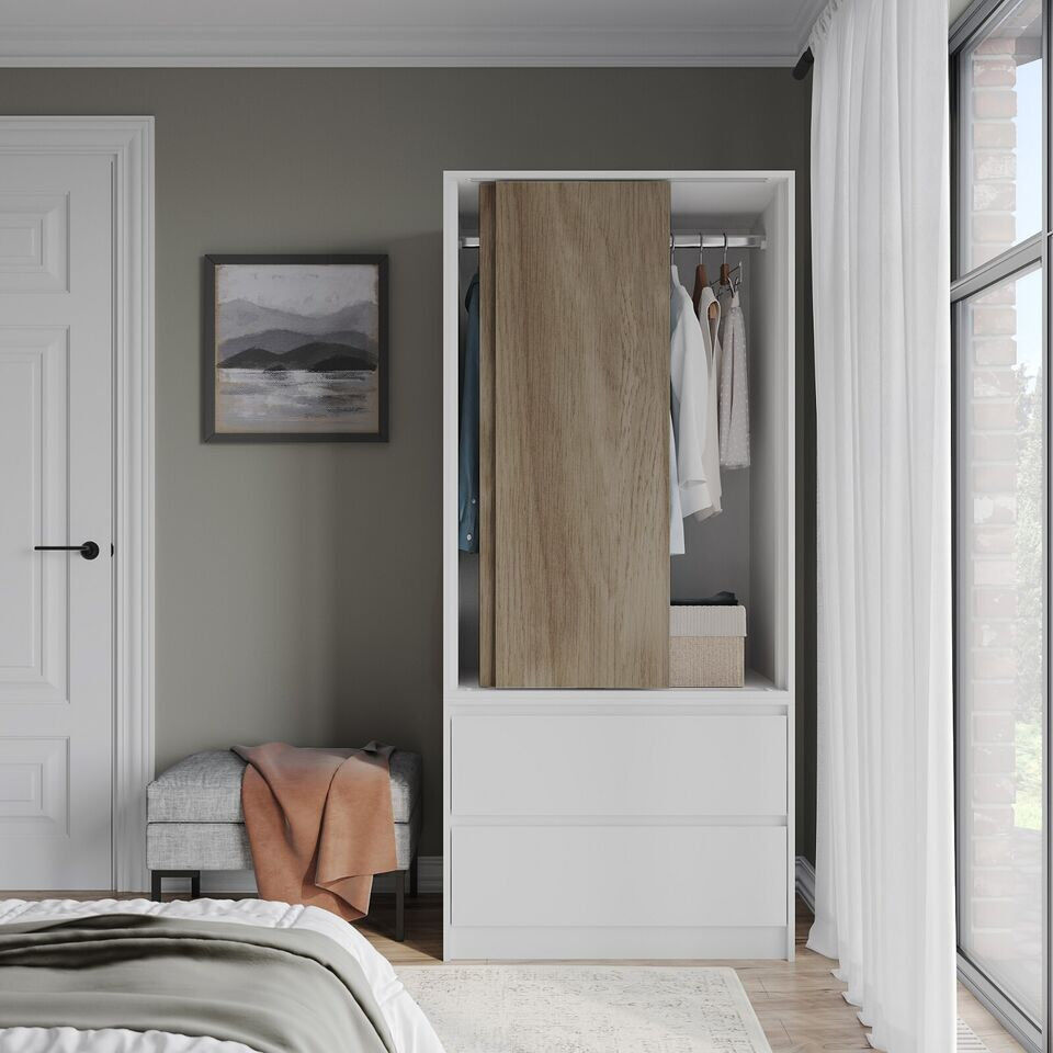 17 Stories Solid Wood Wardrobe White/Oak 80cm W X 51.5cm D