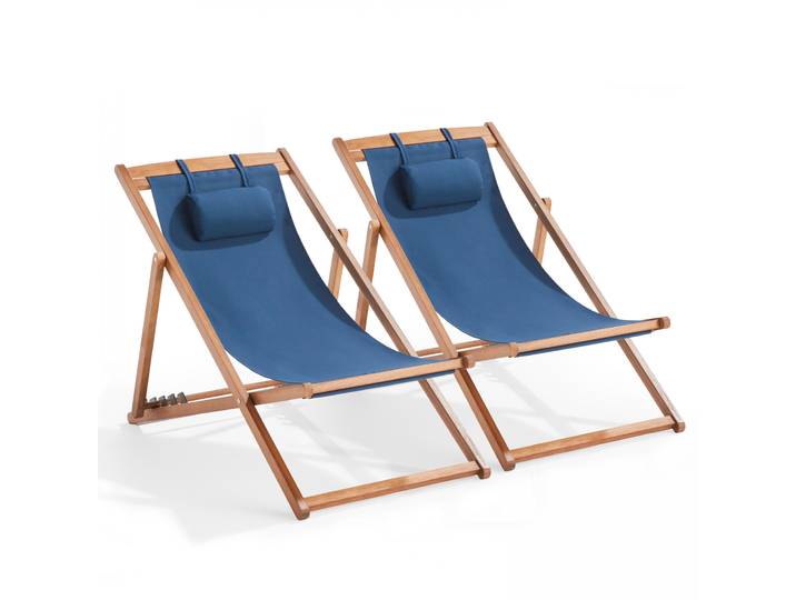 Oviala - Lot de 2 chiliennes en eucalyptus inclinables