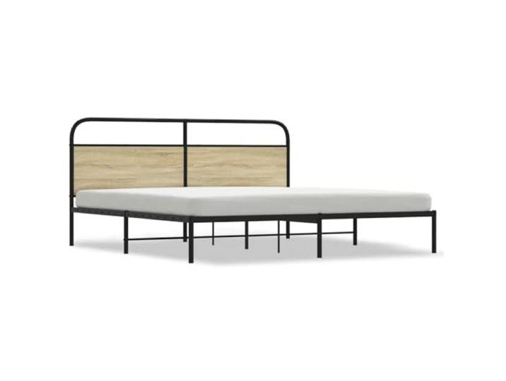 PUGYNBK Bettgestell aus Metall, Sonoma-Eiche, 200 x 200 cm Lattenrost, Kopfteil, robuster Stahl, ohne Matratze