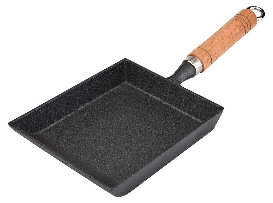 Merkloze Tamagoyaki Pan van Gietijzer met Houten Handvat en Antiaanbaklaag, Geschikt voor Inductie, 37 x 15,5 cm
