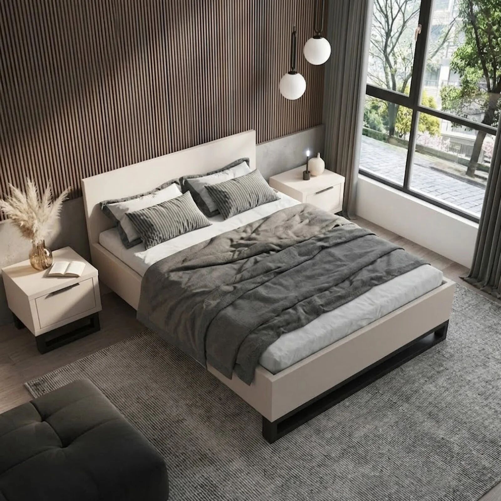 garneroarredamenti Letto contenitore matrimoniale 160x200cm beige cashmere Petra