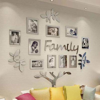 Useful Little Things 3D Acrylic Family Photo Tree Mirror Wall Sticker Set DIY Frame Decal silver 57.87 In X 58.66 In