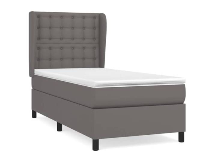 PUGYNBK Boxspringbett aus Kunstleder, Grau, 100 x 200 cm Verstellbares Kopfteil, Taschenfederkernmatratze, mittlere Härte, leicht zu reinigen