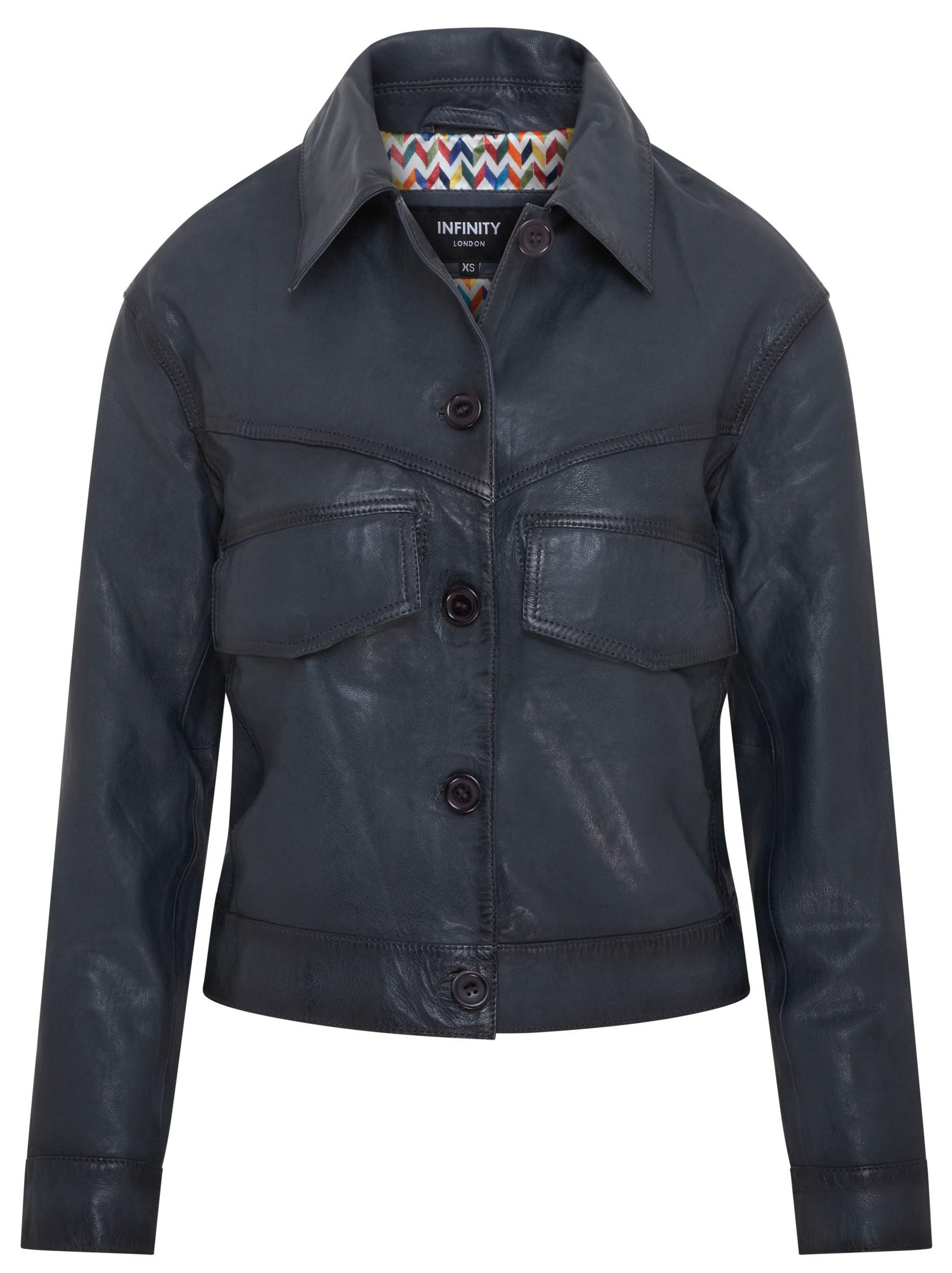 Marineblauw retro leren bikerjack voor dames - Kopervik
