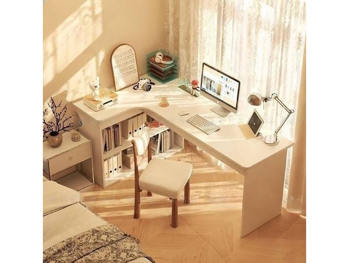 Bureau d'angle informatique, bureau d'angle pour la maison, table d'étude, commode de chambre pour filles, bureau intégré avec bibliothèque