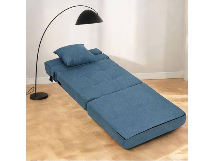 Fauteuil convertible 1 place en polyester bleu lit d'appoint 70x174 cm