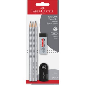 Faber-Castell Schreibset Grip 2001 Exam Set, 5-teilig, Bleistift Härte 2B, Radiergummi und Spitzer