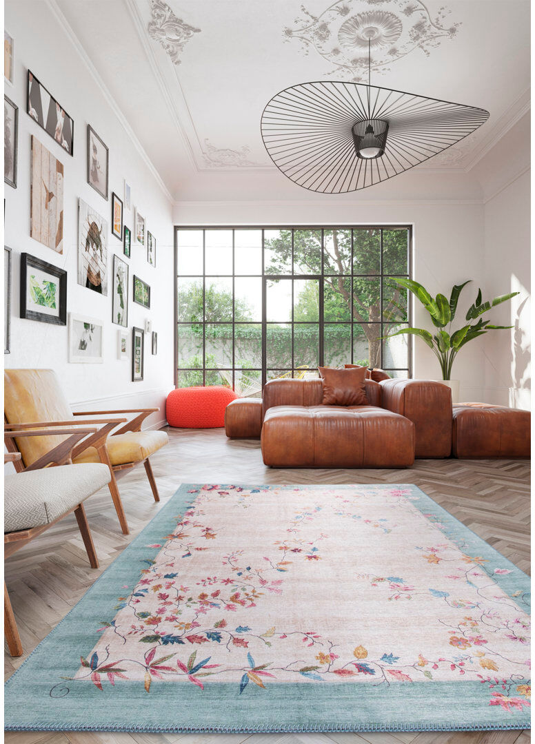 Mistana Amini Rectangle Floral Area Rug Green;Beige Rectangle 160 x230cm