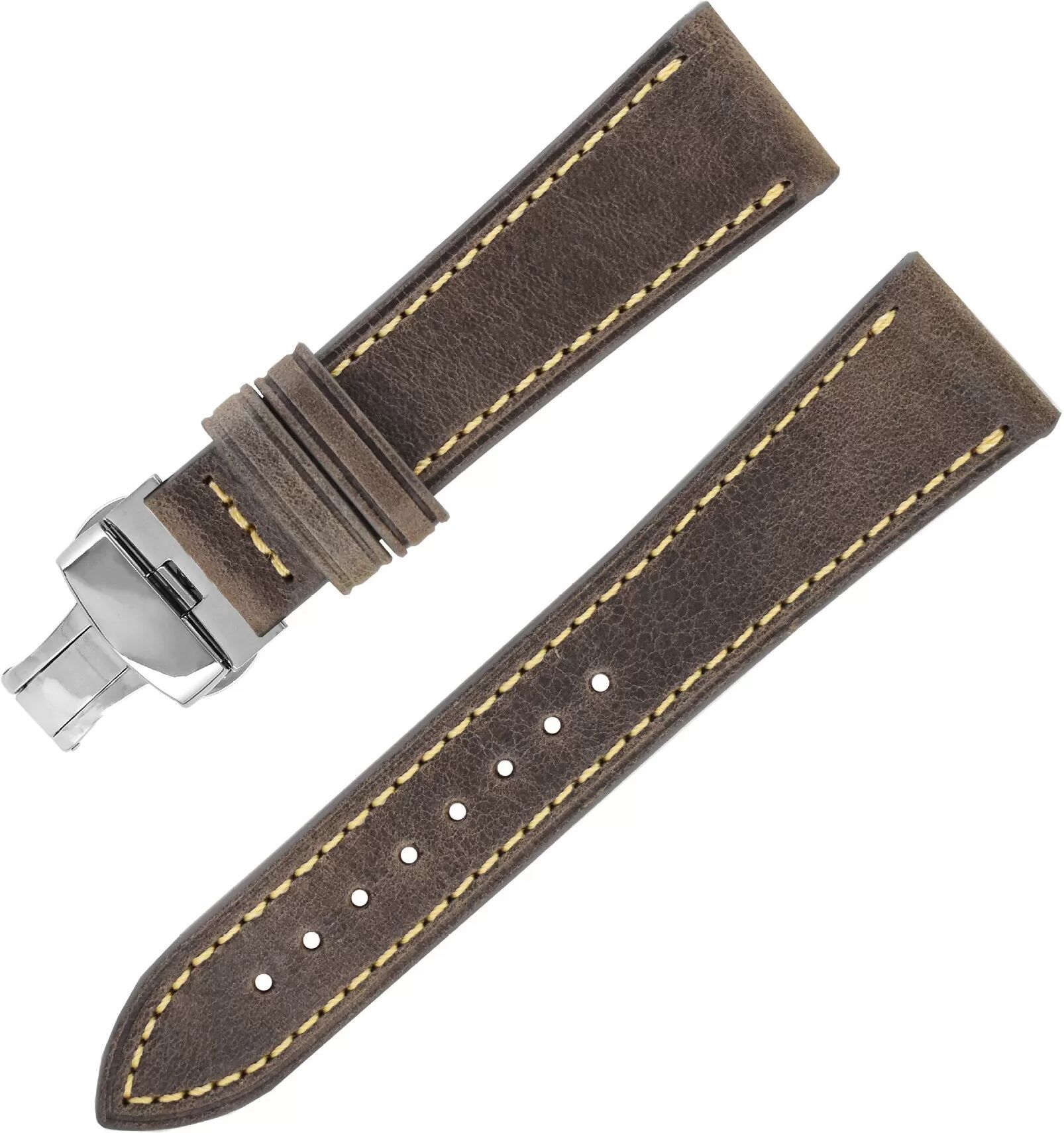 INF Uhrenarmband aus echtem Leder mit doppelter Schmetterlingsschließe – 20 mm Grau