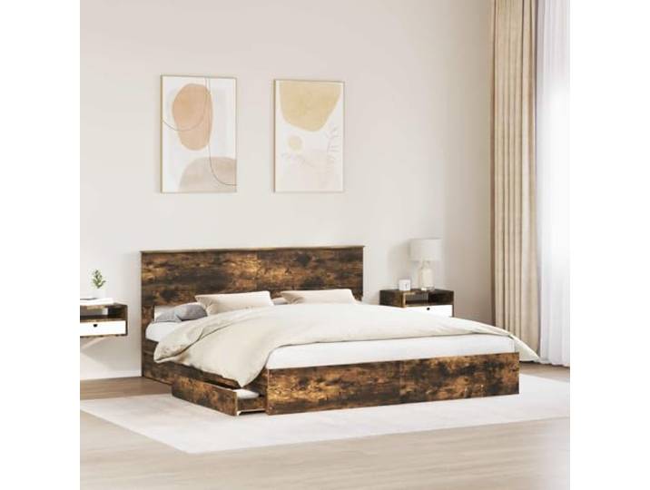 KTHLBRH Bettkasten Eiche Rauchgrau 180 x 200 cm Mehrschichtiges Holz, mit Schubladen, einfache Montage, modernes Design