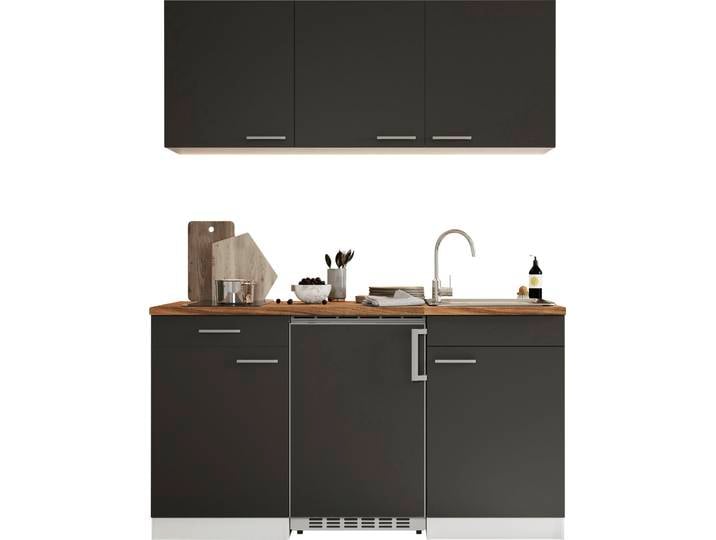 Pantryküche, Spanplatte, Grau & Eiche Sägerau, 150×60×200 cm, Mit Glaskeramikkochfeld, RESPEKTA Luis