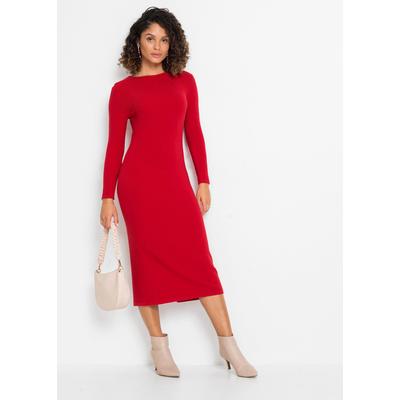 Strickkleid BONPRIX, Damen, Gr. 40/42 (M), N-Gr, Langarm, rot (tiefrot), Obermaterial: 50% Viskose, 26% Polyamid, 24% Polyester, eng, Kleider Strickkleid, für modischen Auftritt, aus Viskose, Polyamid und Polyester