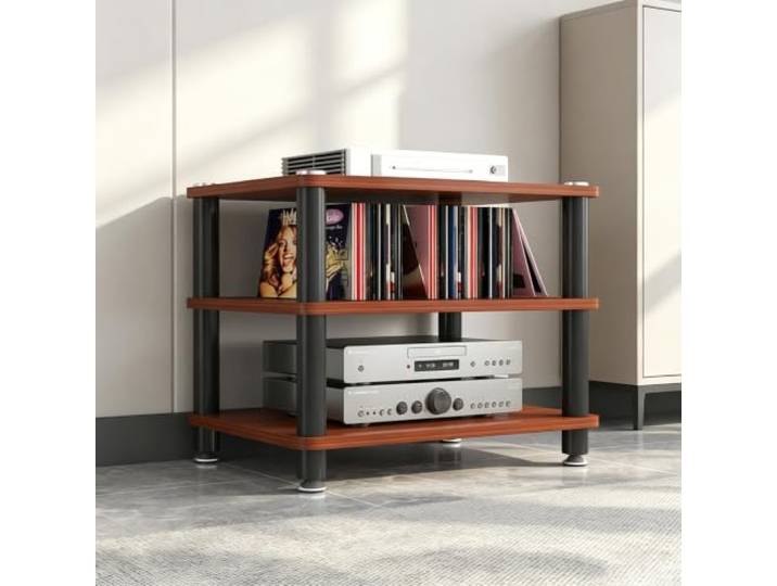 Vielseitiger AV‑Medienstand: mehrstöckiger Audio Rack für Audiogeräte Modulare Einlegeböden, höhenverstellbar, robuste Konstruktion, modernes Dekor(Teak,H 50cm/19.7in)