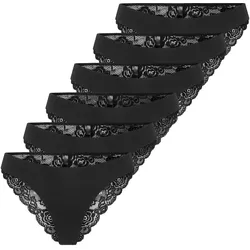 ONLY Damen Brazil-Slips, 6er Pack - ONLCHLOE LACE BRAZIL, Spitze Schwarz / L