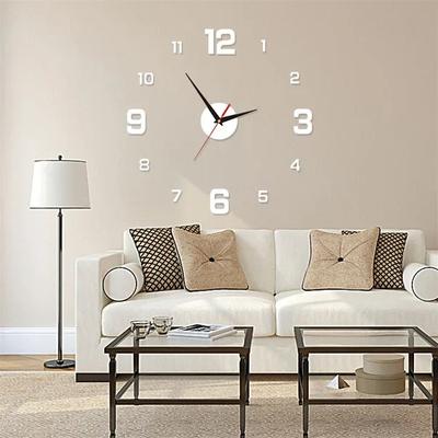Modern Harvest Tools & Trends 3D Luminous Wall Clock: Frameless Acrylic DIY Digital Clock Stickers For Living Room, Bedroom, Office Wall Decor Silver not Glowing