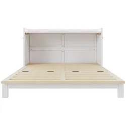 MODFU Schrankbett aus MDF und Holzwerkstoff, Weiß, 140x200 cm, mit USB, Steckdose und LED-Lichtleiste