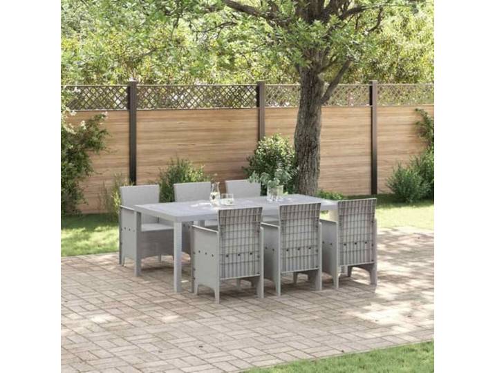 Poly Rattan Wetterfest Garten Esszimmer Set Modern Hellgrau 200x100x73 cm Gartenmöbel Set 7 teilig Esstisch mit 6 Stühlen Hellgrau Poly Rattan Outdoor Lounge Terrassen Sitzgruppe Wetterfest