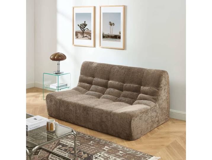 Banquette modulable 2 places tissu chenille taupe
