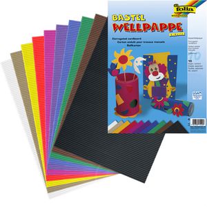 Folia Bastelwellpappe 741009, E-Welle, 50 x 70 cm, 10 Farben, farbig sortiert, 10 Blatt