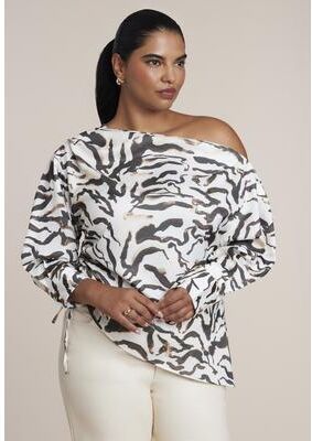 Plus Size Women's Off The Shoulder Satin Top by ELOQUII in Zebra Ink (Size 20)