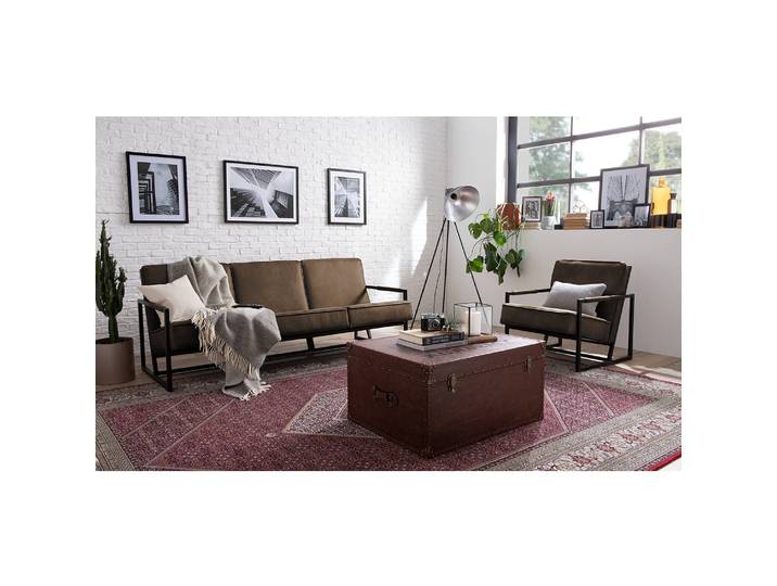 Sofa Rhode 3-Sitzer Braun/Braungrau Webstoff 185 x 74 x 82cm Industrial