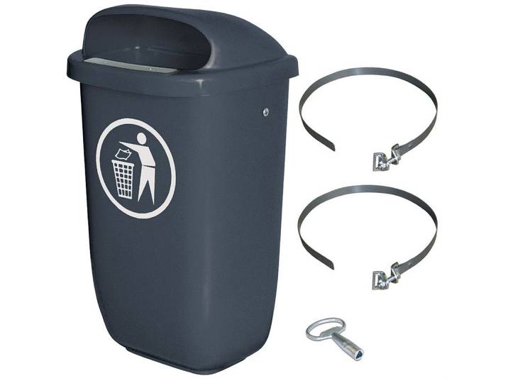 BRB-Lagertechnik Mülleimer BRB Abfall-Behälter Komplettset mit Schellenband, Inhalt 50 Liter, Abfall-Behälter, robust, wetterfest und UV-stabilisiert