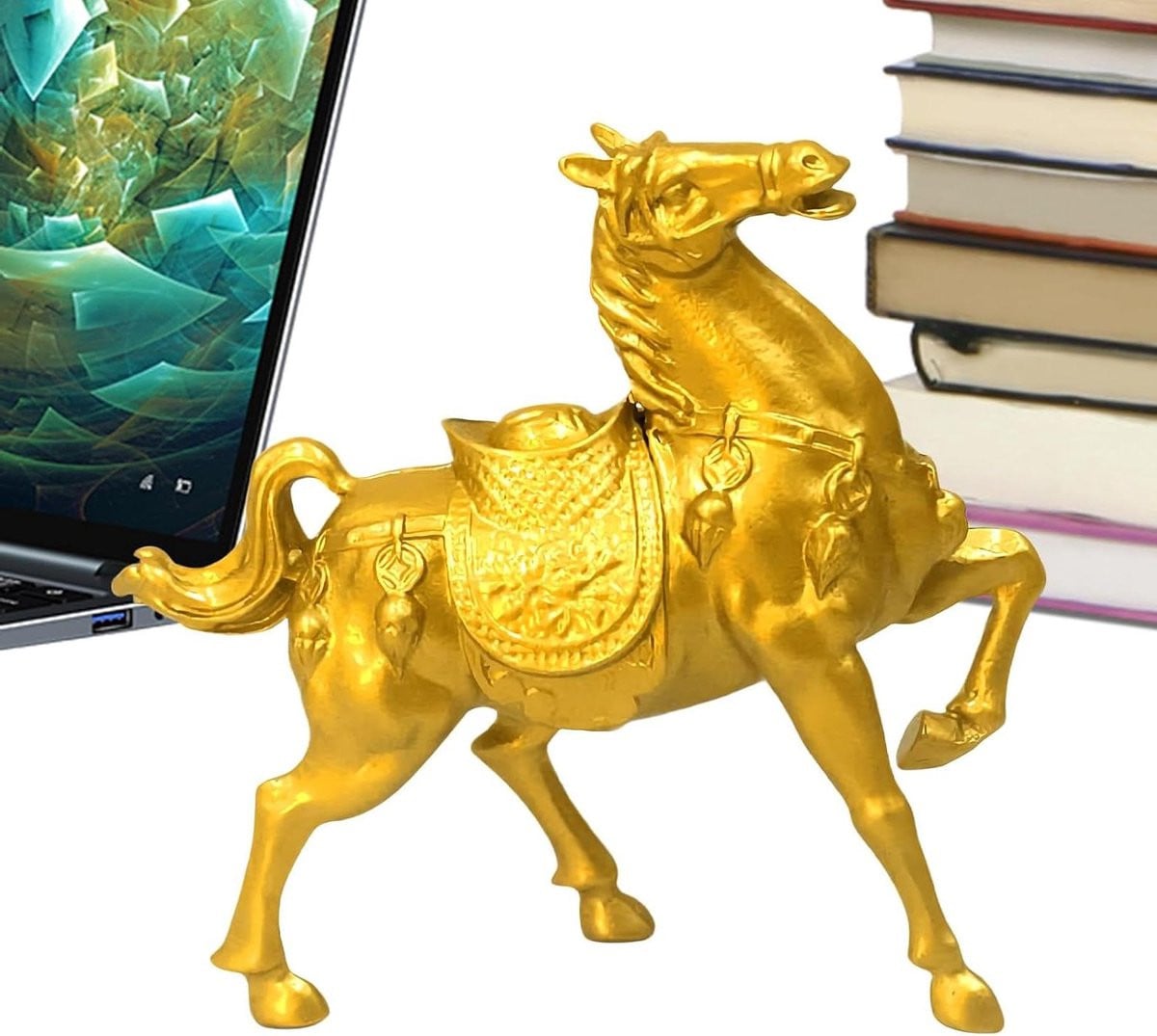 Silvester Paardenbeeld Metaal - Gouden Figuur - Woon Decoratie - Breedte: 10 cm - Goud