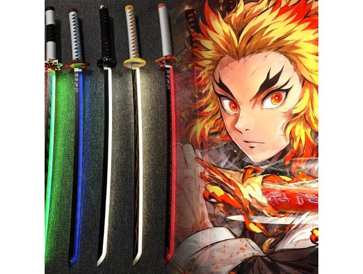 Épée Katana Demon Slayer lumineuse, 31/40 pouces, Kimetsu No Yaiba, Anime Cosplay Kyoujurou, taille réelle, Katana japonais samouraï Lightsabre