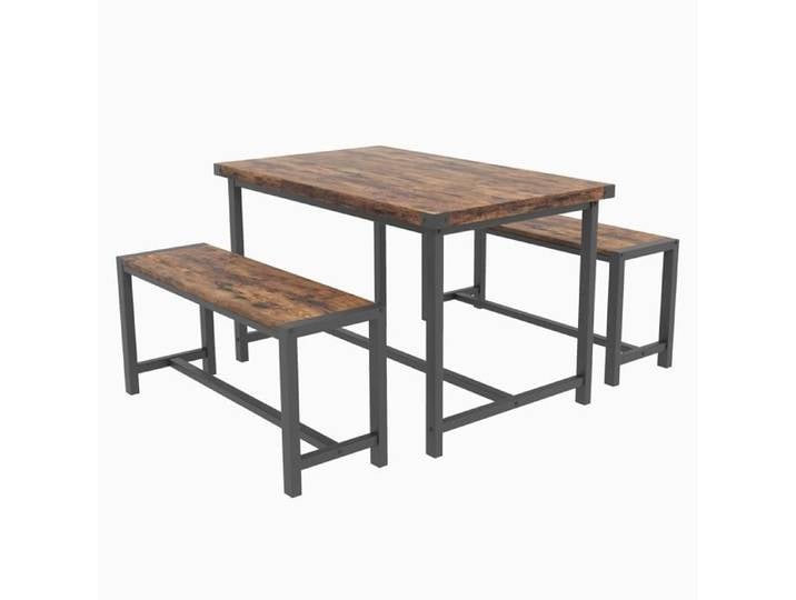 Ensemble cuisine 3 pièces 4 personnes – table rectangulaire + 2 bancs – marron – salle à manger cuisine