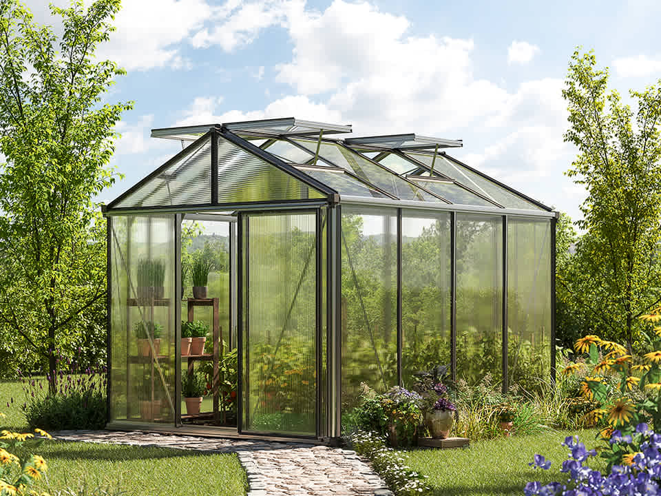 GFP 8x10x8.2ft Greenhouse Natural Aluminum Polycarbonate Glasshouse - (GFPV00934)