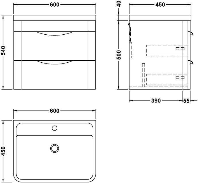 Nuie Parade 600 mm Single Vanity with Integrated Basin Gloss White 600mm W