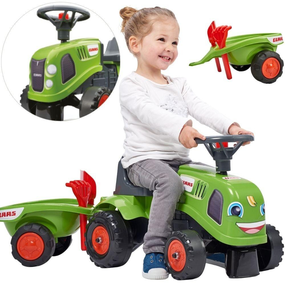 Falk Baby Claas groene tractor met aanhanger en accessoires voor 1-3 jaar