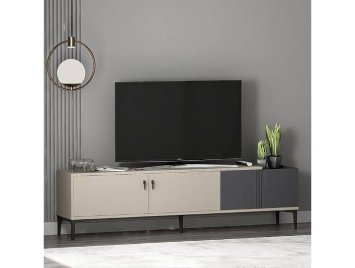 Homidea Modena TV Lowboard 180 cm mit Türen und Stauraum, Fernsehtisch TV Schrank und TV Möbel im skandinavischen Design für Wohnzimmer (Beige - Anthrazit)