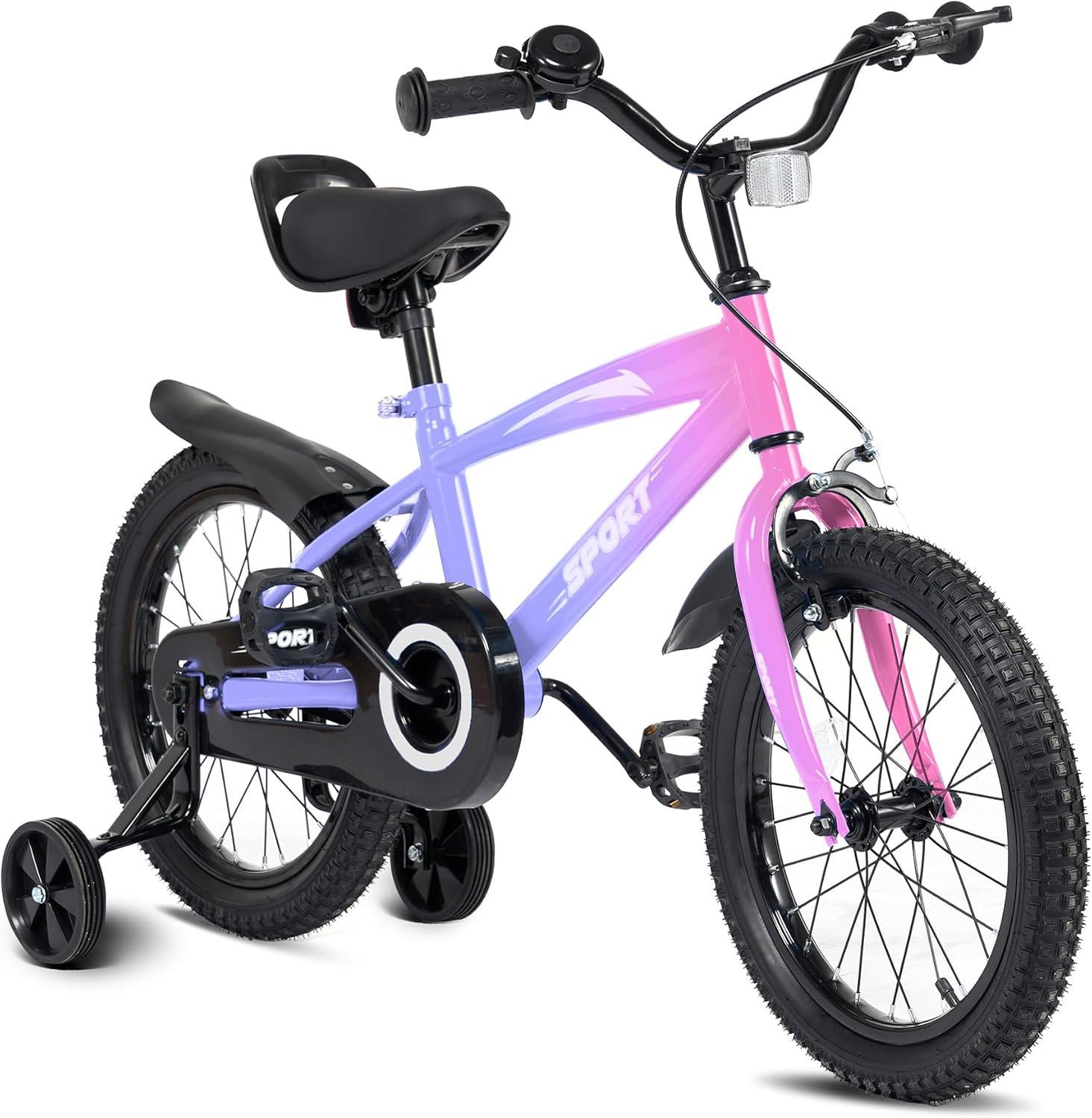 Kinderfahrrad, 14 Zoll, geeignet für Jungen und Mädchen mit Seitlenker, stabiler Rahmen, verstellbarer Sattel, Rücktrittbremse und Handbremse, ideal für Anfänger