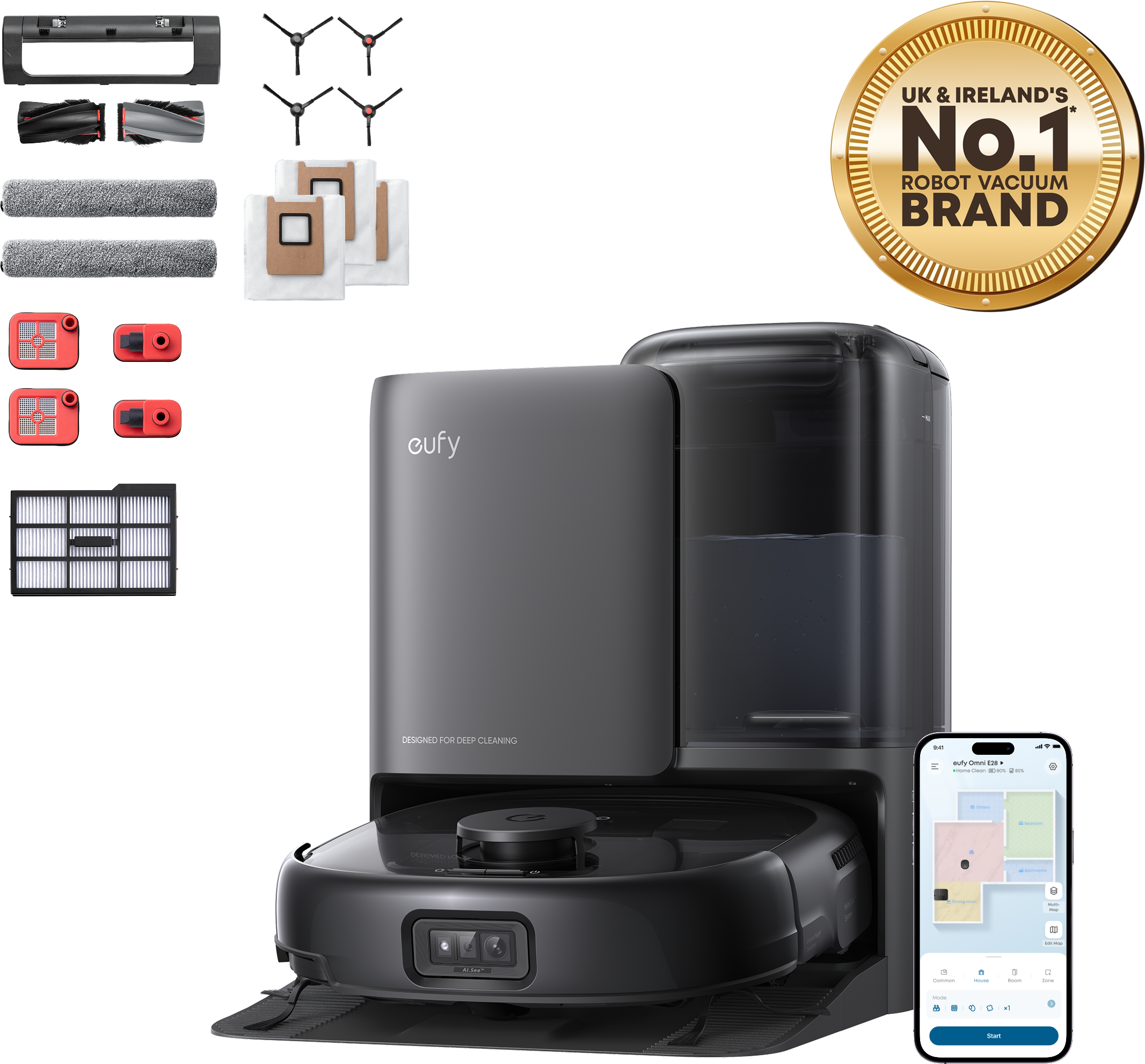 eufy Robot Vacuum Omni E25 with Complete Accessory Kit Black