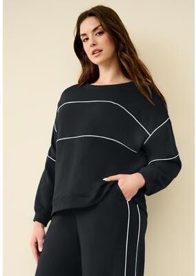 Plus Size Women's Ellos Studio Piped Boxy Fleece Sweatshirt by Ellos Studio in Black (Size S)