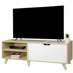 Relaxdays TV Lowboard 6 Fächer Weiß,Hellbraun