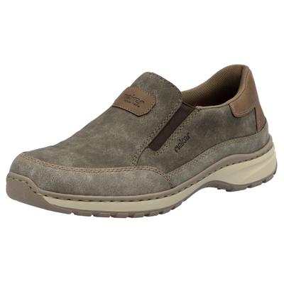 Slipper RIEKER, Herren, Gr. 44, grau (taupe, braun), Lederimitat, Basic, Schuhe Slipper, Slip-on-Sneaker, Freizeitschuh, Halbschuh mit Gummizug