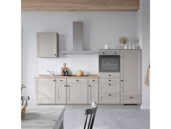 Küchenzeile Low-Line Cascada Variante D 300cm Ausrichtung rechts Grau/Steingrau ohne Elektrogeräte